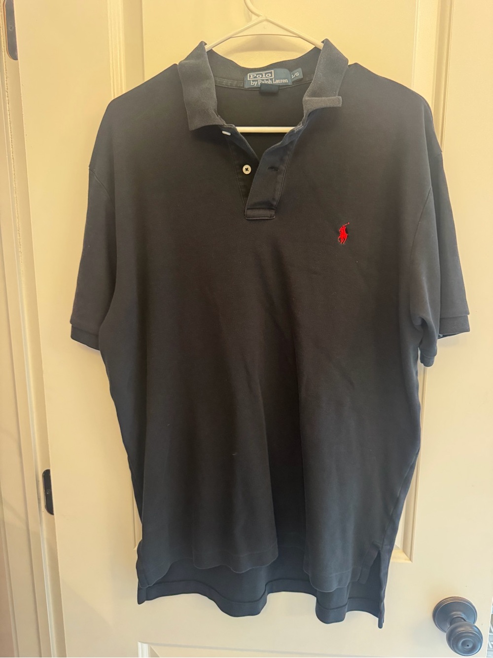 Polo by Ralph Lauren Men’s Large Black Short-Sleeve Polo Shirt with Red Pony